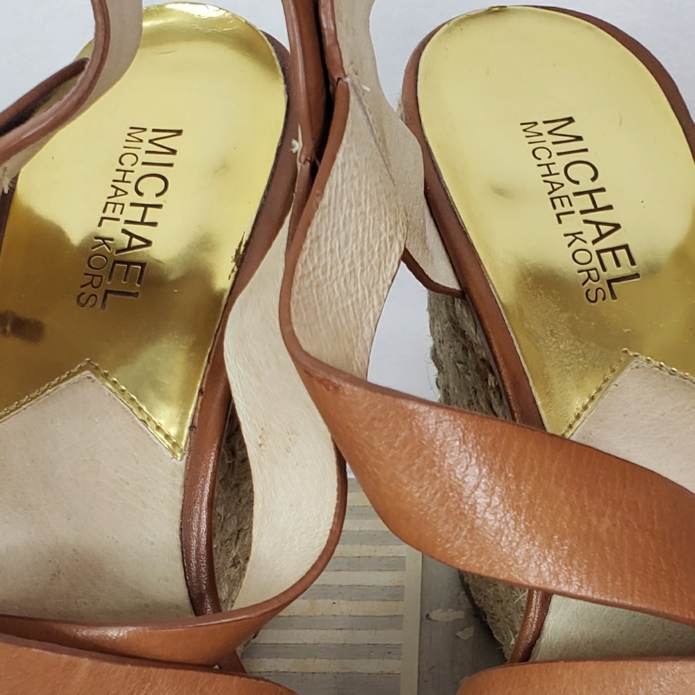 Michael Kors Celia Womens Brown Mid Wedge Platform Sandal Ankle Strap Y2K sz 8.5 - Picture 4 of 14
